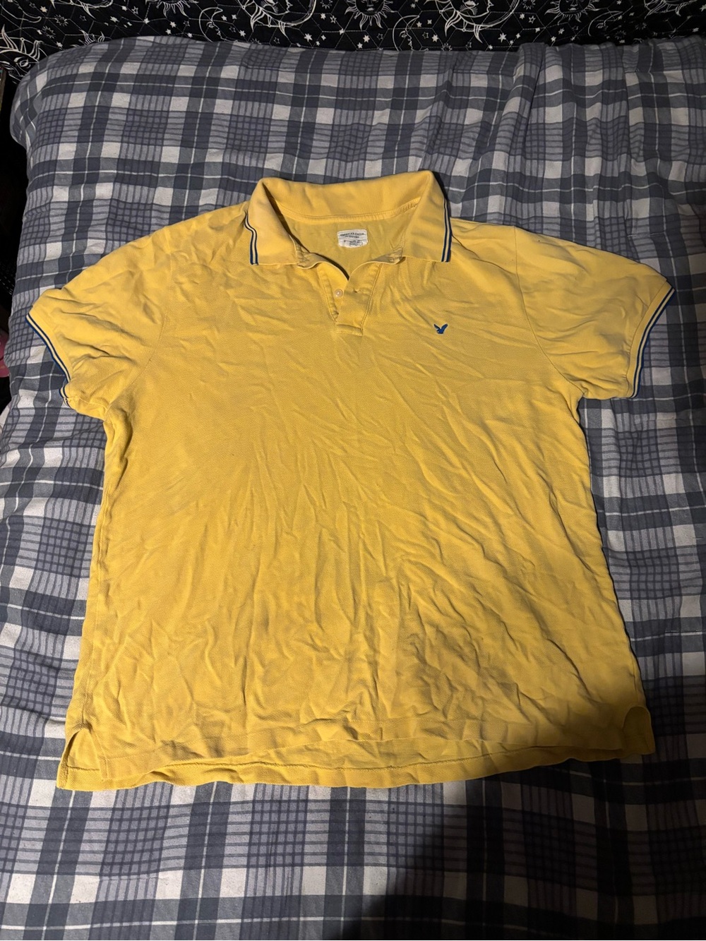 American Eagle Outfitters Yellow Polo with Navy Contrast Trim